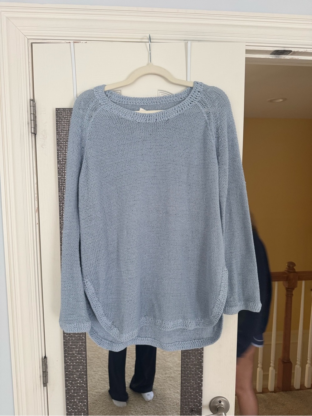 ANN MASHBURN Light Blue Scoop Neck Knit Sweater